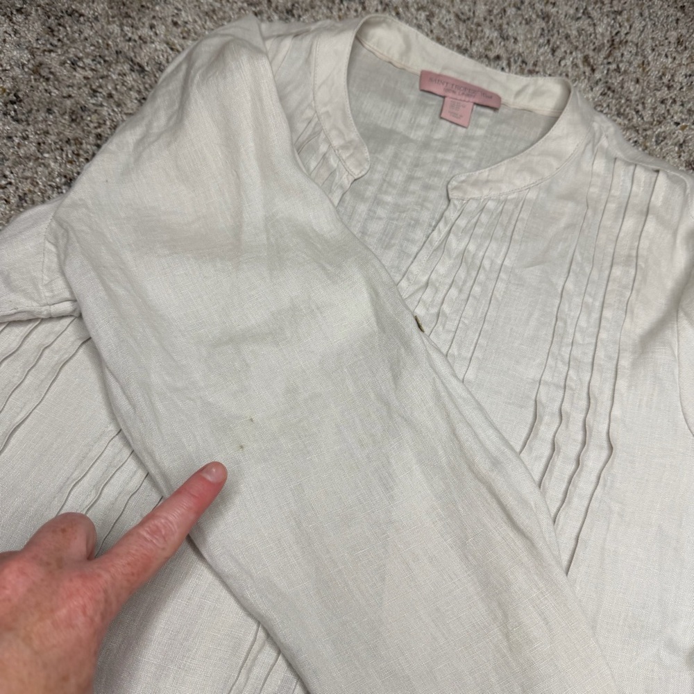 Saint Tropez West 100% Linen Tunic Top Medium M Light Grey Pleated Boho - Picture 9 of 9